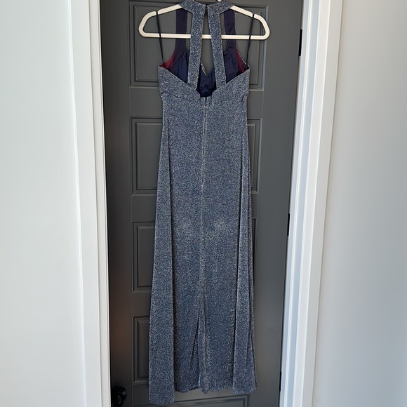 LINDA BERNELL Navy Shimmer A-line Gown - Picture 3 of 4